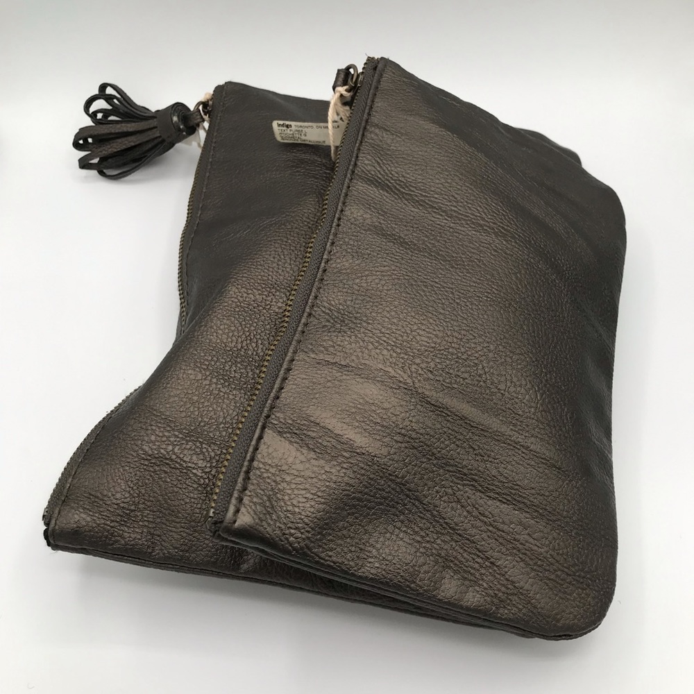 NWT Indigo Set of Two Gunmetal Pewter Grey Zippered Pouch Set